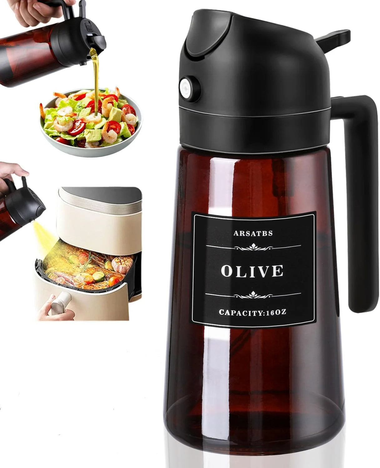 Glass Olive Oil Spray Bottle & Pourer — 2-in-1 UV-Blocking Brown Glass Oil Dispenser, 470ml / 16oz Eco-Friendly Kitchen Tool
