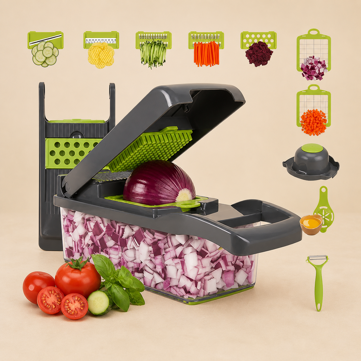 Galavilly Vegetable Chopper & Food Dicer with Stainless Steel Blades for Onion, Fruit & Veggies