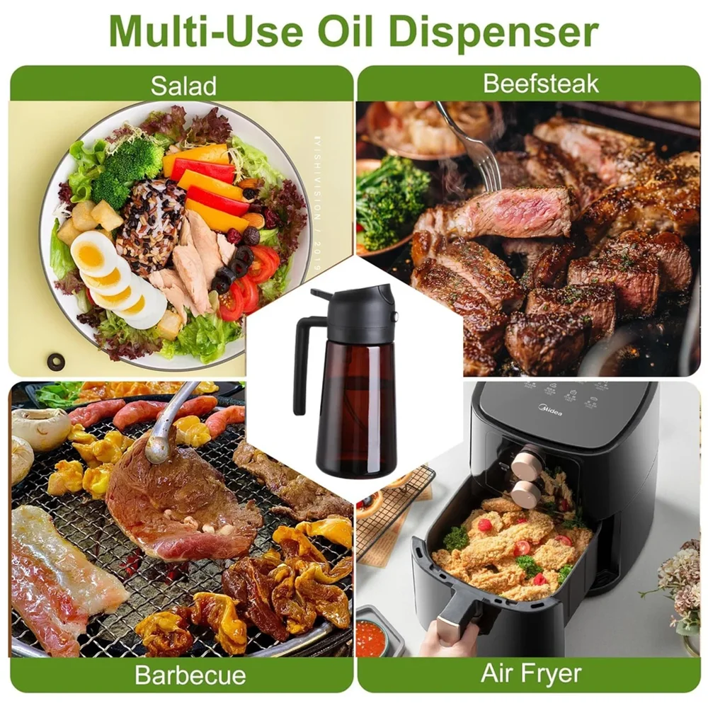 Glass Olive Oil Spray Bottle & Pourer — 2-in-1 UV-Blocking Brown Glass Oil Dispenser, 470ml / 16oz Eco-Friendly Kitchen Tool