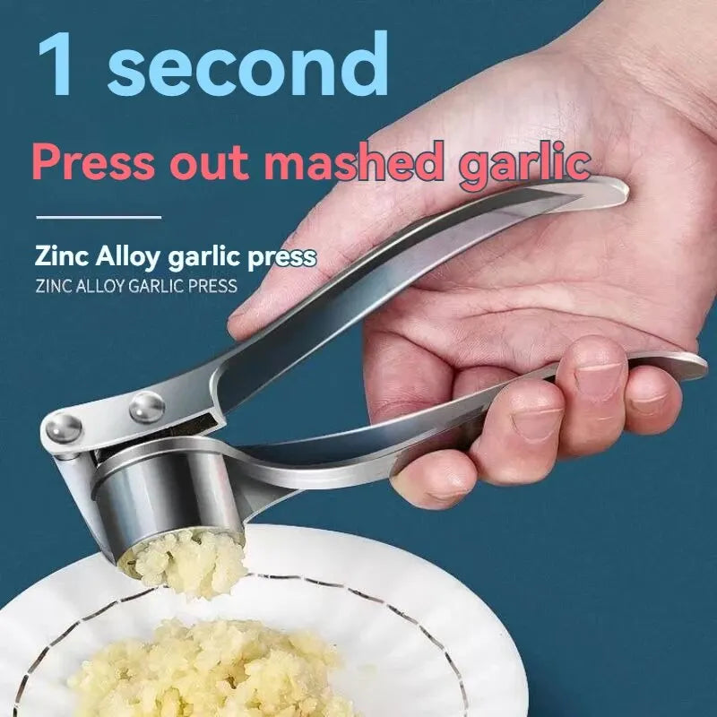 Heavy-Duty Zinc Alloy Garlic Press — Ergonomic Garlic Crusher & Mincer with Stainless Steel Blade