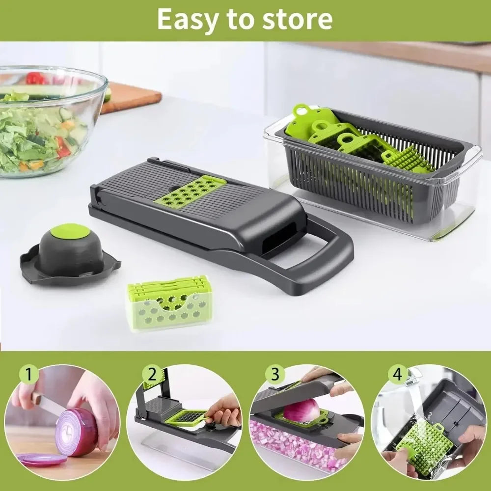 Galavilly Vegetable Chopper & Food Dicer with Stainless Steel Blades for Onion, Fruit & Veggies