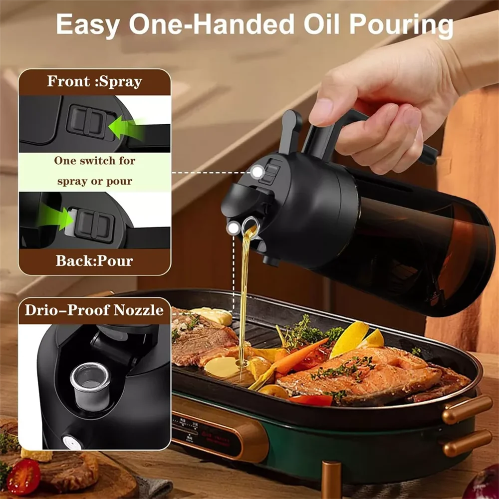Glass Olive Oil Spray Bottle & Pourer — 2-in-1 UV-Blocking Brown Glass Oil Dispenser, 470ml / 16oz Eco-Friendly Kitchen Tool