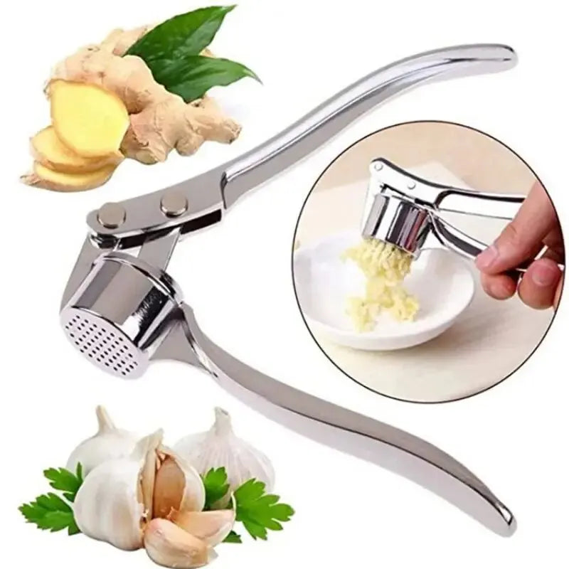 Heavy-Duty Zinc Alloy Garlic Press — Ergonomic Garlic Crusher & Mincer with Stainless Steel Blade