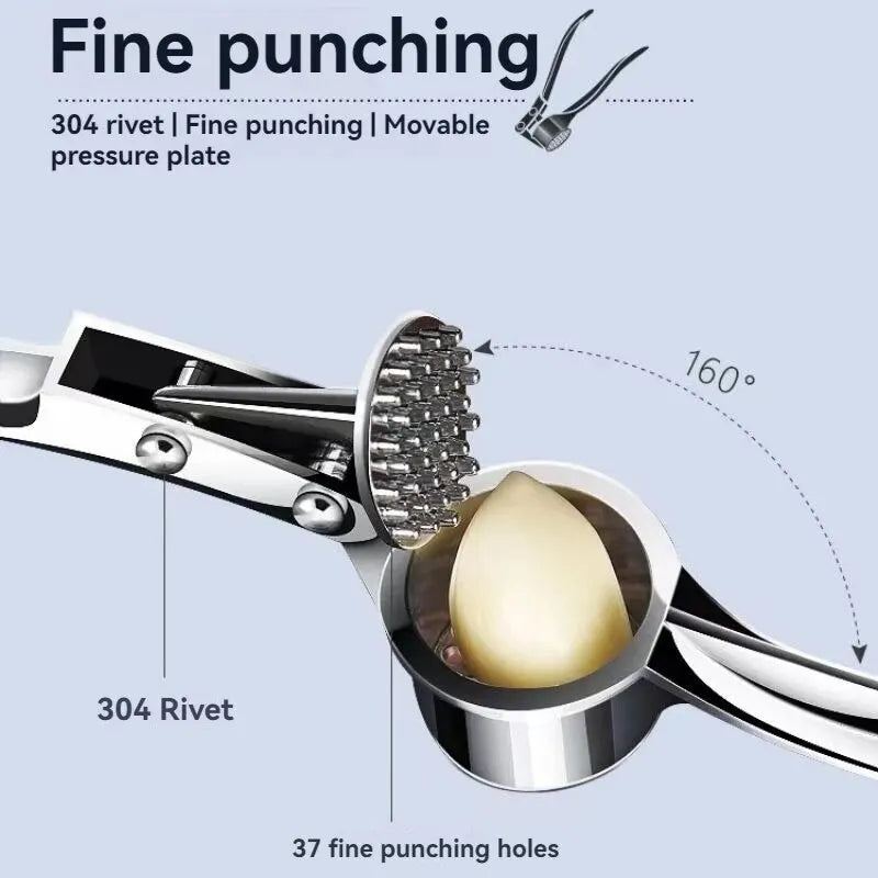 Heavy-Duty Zinc Alloy Garlic Press — Ergonomic Garlic Crusher & Mincer with Stainless Steel Blade