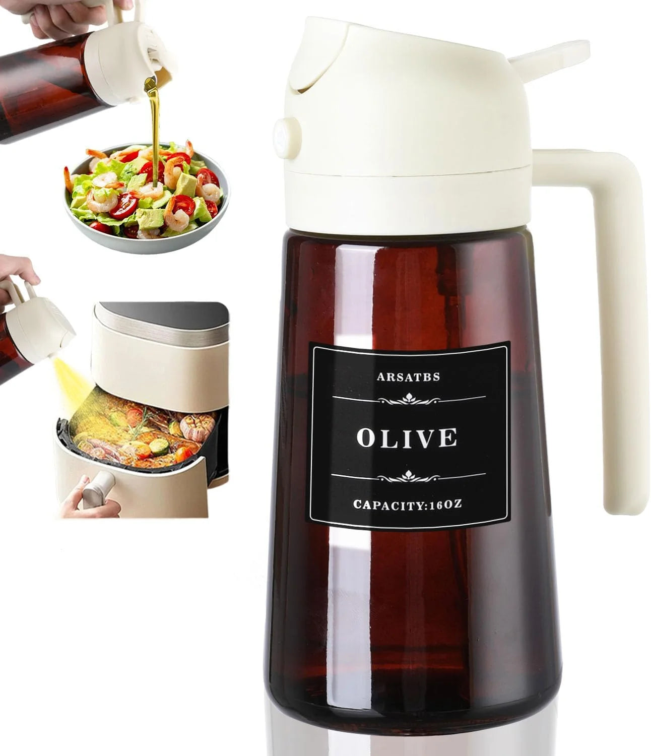 Glass Olive Oil Spray Bottle & Pourer — 2-in-1 UV-Blocking Brown Glass Oil Dispenser, 470ml / 16oz Eco-Friendly Kitchen Tool