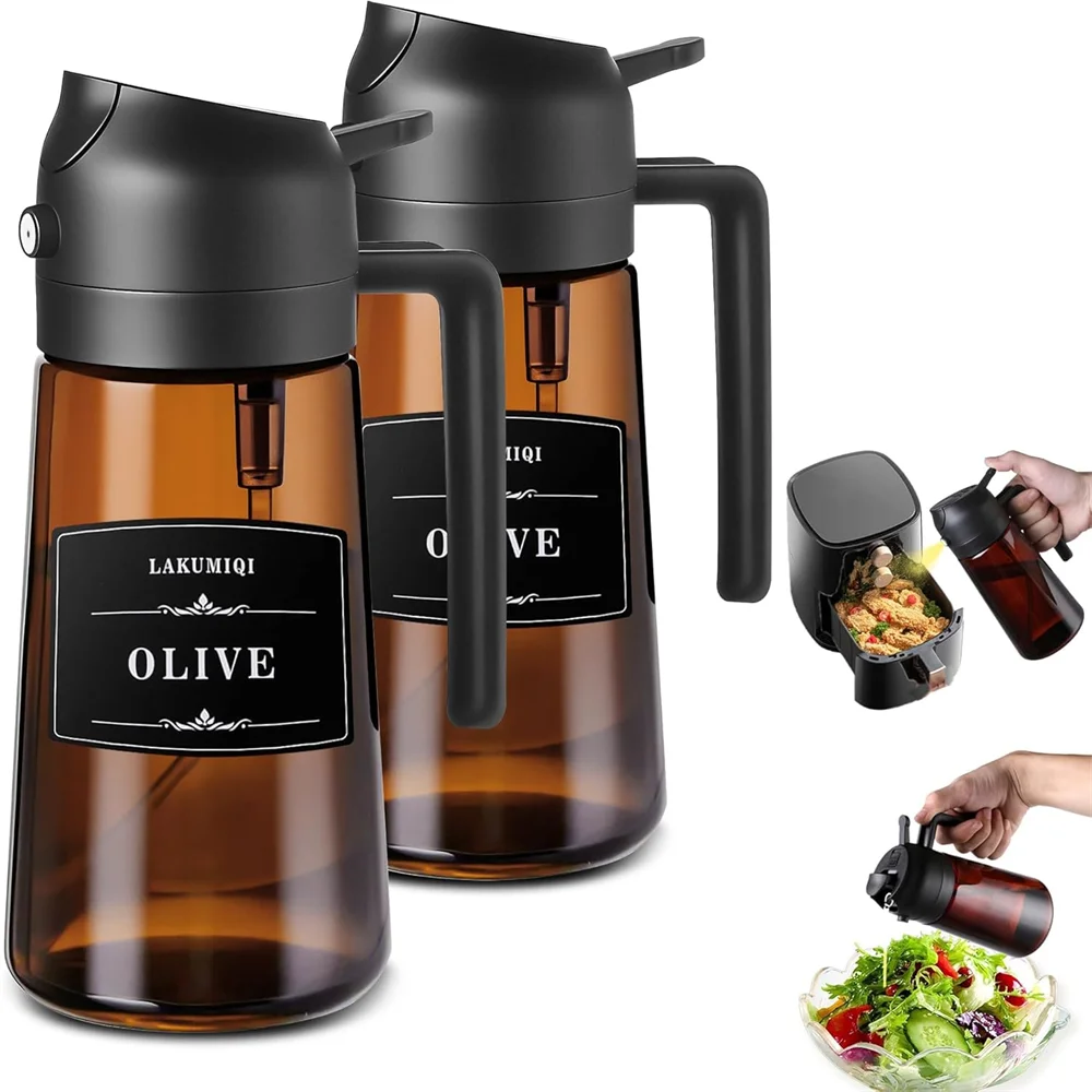 Glass Olive Oil Spray Bottle & Pourer — 2-in-1 UV-Blocking Brown Glass Oil Dispenser, 470ml / 16oz Eco-Friendly Kitchen Tool