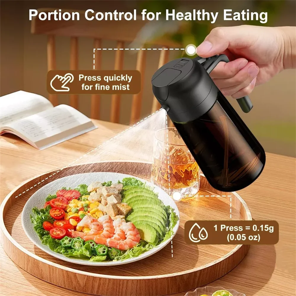 Glass Olive Oil Spray Bottle & Pourer — 2-in-1 UV-Blocking Brown Glass Oil Dispenser, 470ml / 16oz Eco-Friendly Kitchen Tool