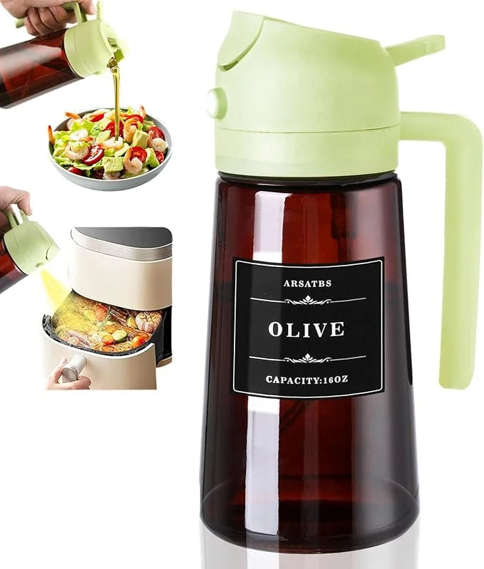Glass Olive Oil Spray Bottle & Pourer — 2-in-1 UV-Blocking Brown Glass Oil Dispenser, 470ml / 16oz Eco-Friendly Kitchen Tool